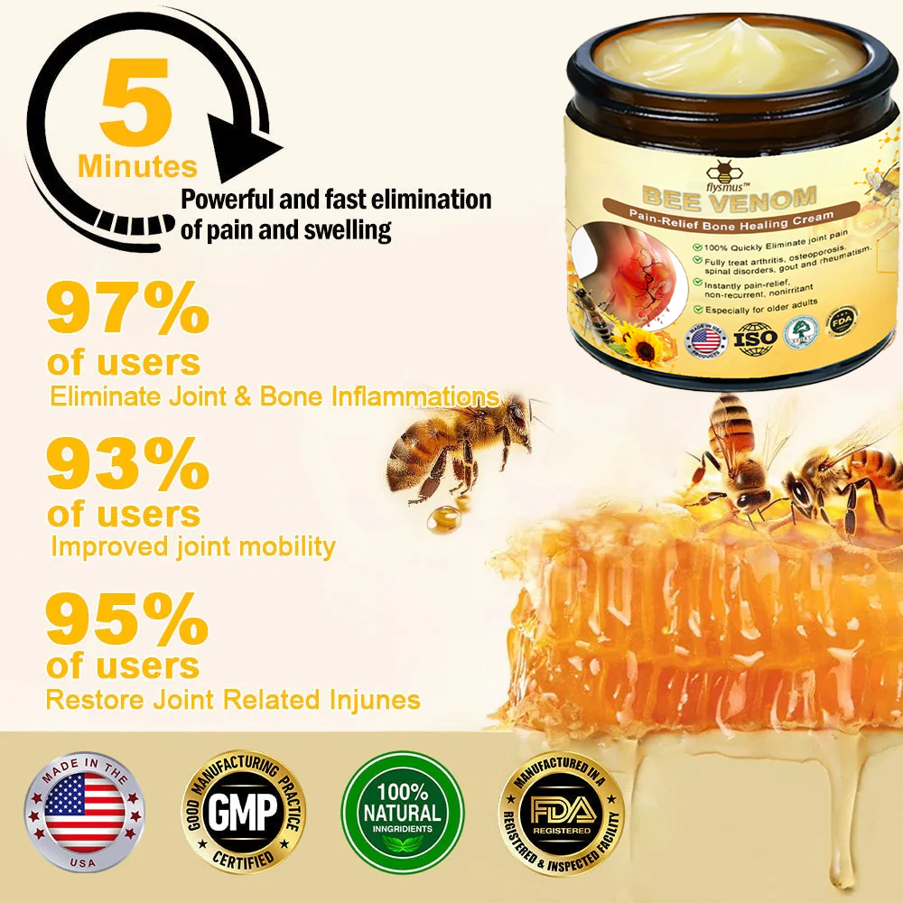 ✅Official Store: flysmus™ Bee-Venom Pain-Relief Bone Healing Cream👨‍⚕️USA Osteopathic Medical Association （AAOS）Approved(Reducing joint swelling, pain, stiffness, redness, warmth, soreness, and joint fatigue)